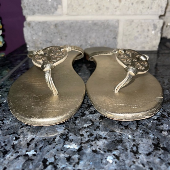 Tory Burch Miller Knotted Sandals Metallic Spark Gold - Picture 4 of 5